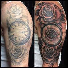Before and after tattoo by Kevin Riley